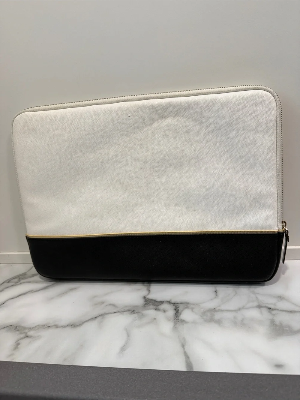 Kate Spade Color-Block Leather Laptop Sleeve in Cream and Black